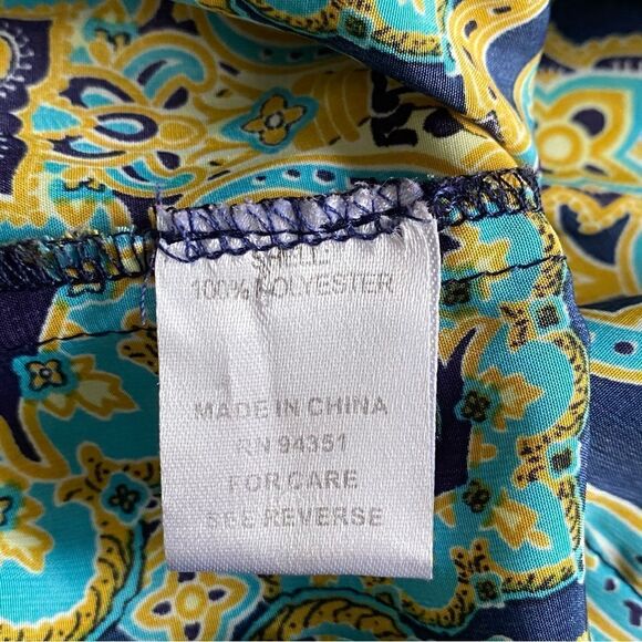 Jade blue & Yellow Print Blouse Size XS - Picture 9 of 10